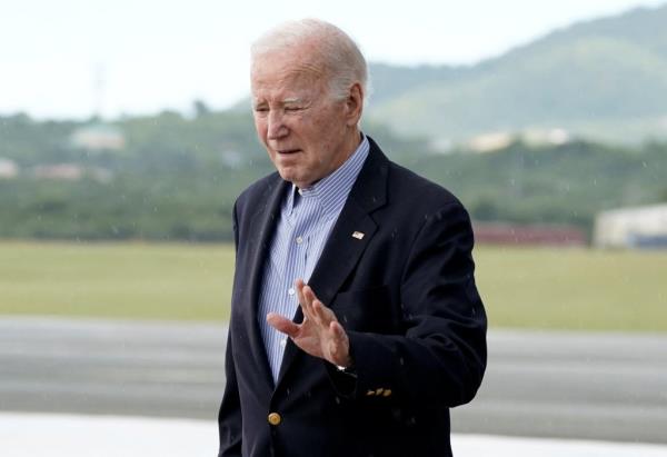 President Joe Biden arrives o<em></em>nboard Air Force One at Henry E. Rohlsen Airport, St. Croix, U.S. Virgin Islands, U.S., December 27, 2023.