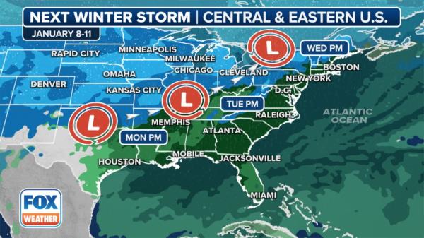 Map showing the next winter storm, heavy snow across country 
