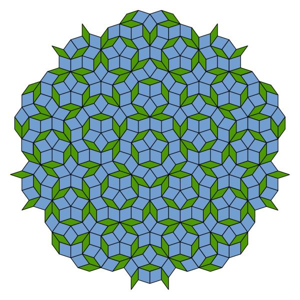 Green and blue rhombi form an elegant, starry mosaic.