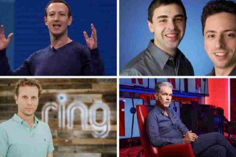 (Clockwise from top-left) Mark Zuckerberg of me<em></em>ta, Larry Page and Sergey Brin of Google, Reed Hastings of Netflix and Jamie Siminoff of Ring
