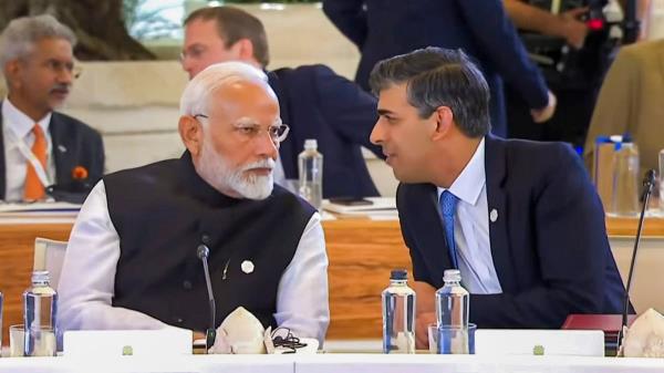 Prime Minister Narendra Modi with UK Prime Minister Rishi Sunak during the G7 Summit, in Apulia, Italy.