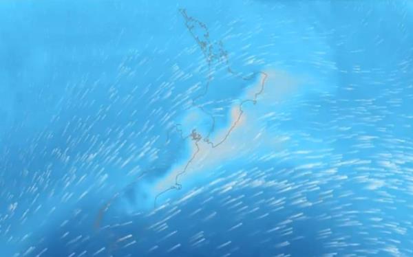 MetService map view of the winds blowing over from the Southern Ocean, for the week of 1 July, 2024.