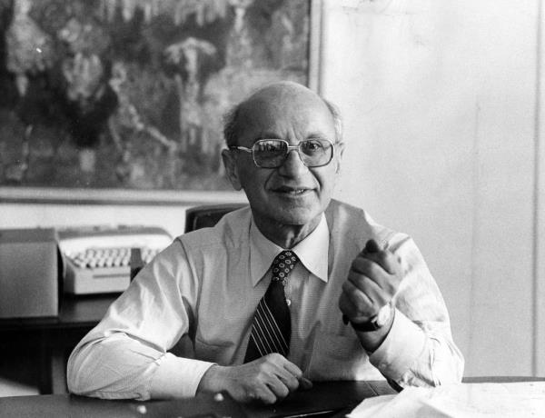 Dr. Milton Friedman, University of Chicago eco<em></em>nomics professor, circa Nov. 23, 1976. 