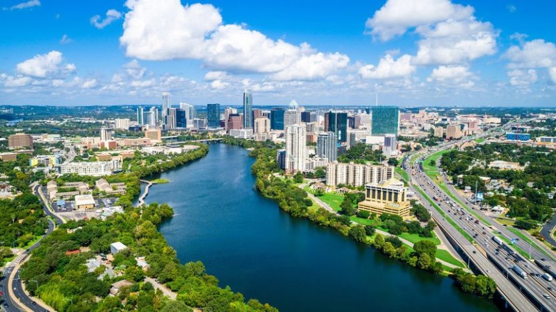 Aerial view of downtown Austin, TX