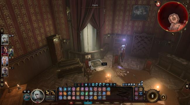 Player moves chest in secret meeting room to reveal trap door underneath in Szarr Palace in Baldur's Gate 3