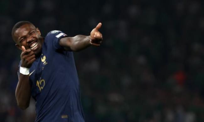 Marcus Thuram celebrates after scoring for France in their 2-0 win against Ireland.