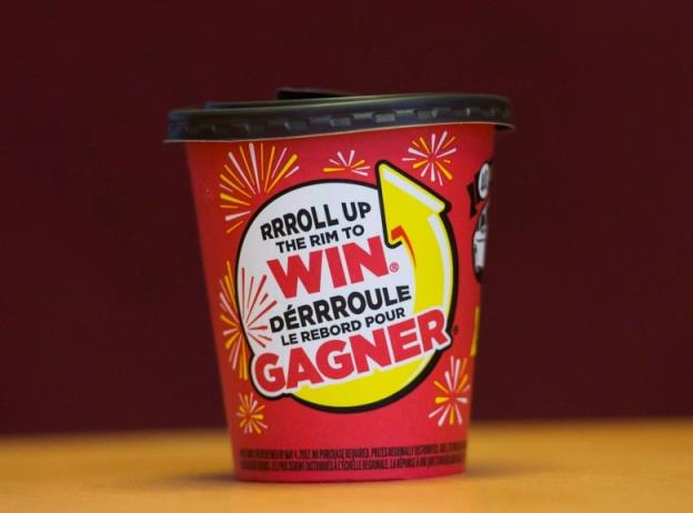 A Tims cup with old Roll Up the Rim logo