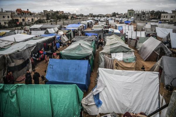 A general view from the makeshift tents wher<em></em>e Palestinian families taking shelter