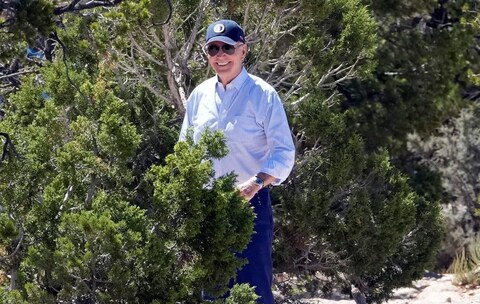 Mr Biden pictured at the South Rim of the Grand Canyon