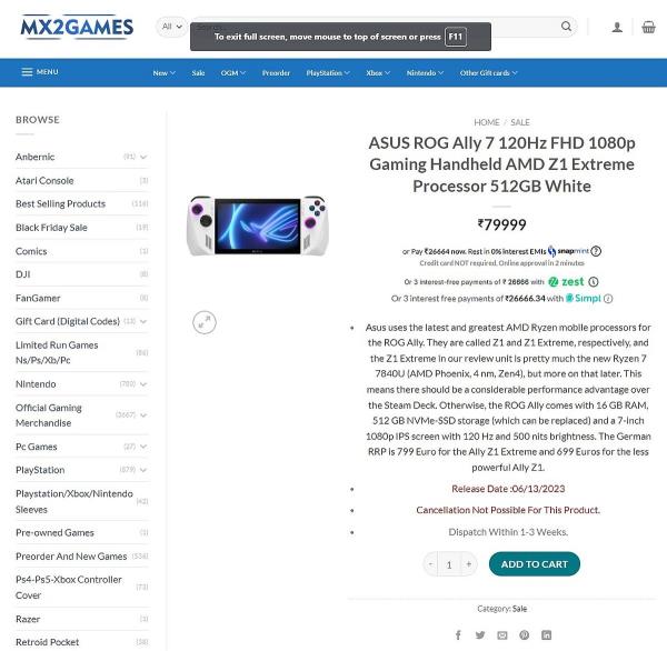 asus rog ally listing mx2games screenshot asus rog ally